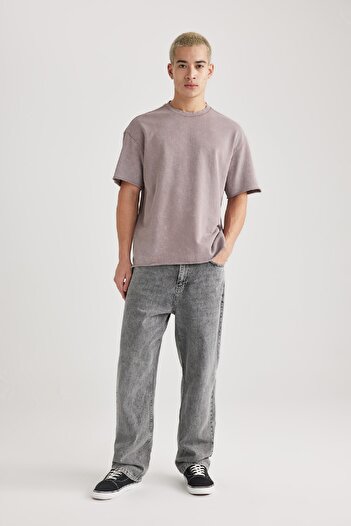 DeFacto Comfortable Fit - Crew Neck Washed Faded Short Sleeve T-Shirt B9223Ax23Wn