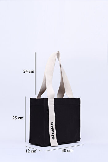 SHAKA Black Shk157 Canvas Fabric Single Compartment Strap Snap Fastener Hand, Arm and Shoulder Bag