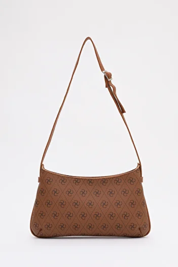 SHAKA Monogram Printed Tan Shk129 Faux Leather Lined Zippered Adjustable Strap Hand, Arm and Shoulder Bag
