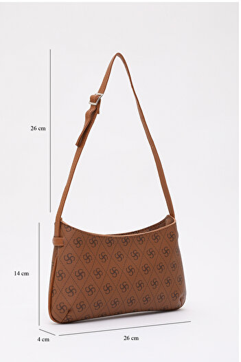 SHAKA Monogram Printed Tan Shk129 Faux Leather Lined Zippered Adjustable Strap Hand, Arm and Shoulder Bag