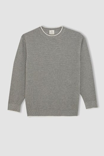 DeFacto Boy's Gray Crew Neck Knitwear Sweater - 100% Cotton U8991A624Au