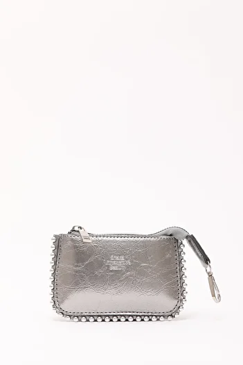 SHAKA Silver Shk192 Faux Leather Beaded Charm Bag Accessory, Card Holder Wallet