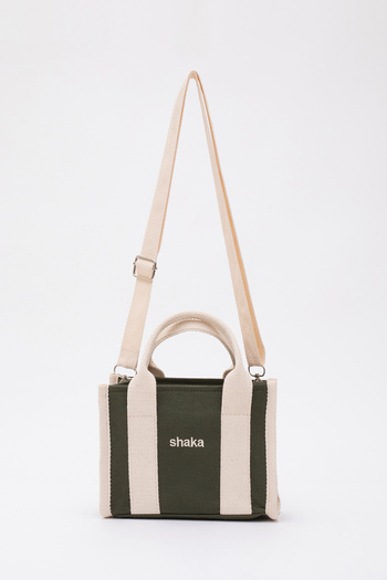 SHAKA Khaki Green Mini Hand, Arm and Shoulder Bag - Adjustable Strap, Zipper and Lined, Shk137 Canvas Fabric