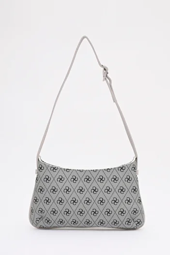 SHAKA Monogram Printed Gray Shk129 Faux Leather Lined Zippered Adjustable Strap Hand, Arm and Shoulder Bag