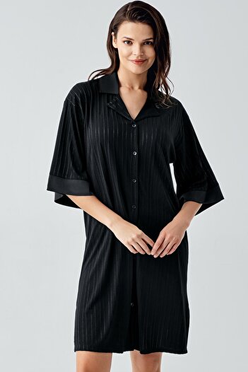 Artış Short Sleeve Buttoned Stretchy Viscose Dress
