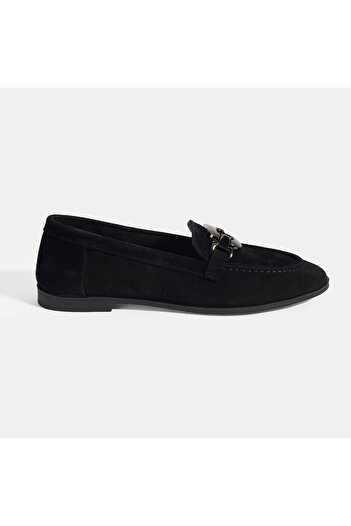 Desa Γυναικείο μαύρο μεταλλικό αξεσουάρ Suede Loafer