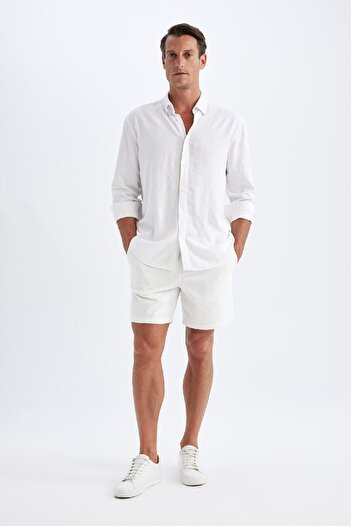 DeFacto Relax Fit Polo Linen Blended Cotton Basic D Long Sleeve Shirt C1106Ax24Sm