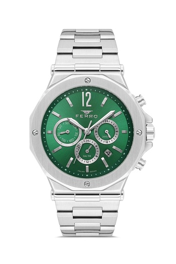 FERRO Silver Steel Band Men's Wristwatch Fm43020A-A6 All Functions Active 3 Atm Water Resistant