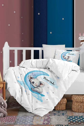 MonoHome İsimli Bebek Nevresim %100 Pamuk Oeko-tex®sertifikalı 100 x 150 Mavi