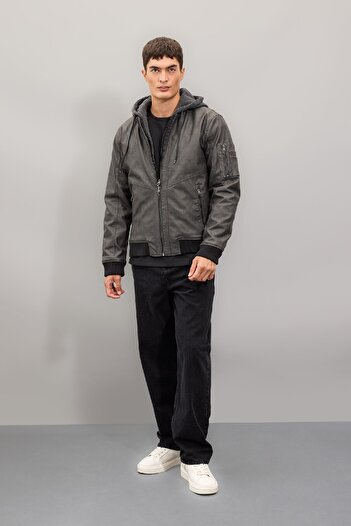 DeFacto Wasserabweisender Slim-Fit-Mantel aus Kunstleder – abnehmbare Kapuze mit Reißverschlusstasche N9682az24wn