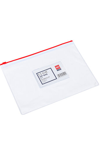 Deli E5524 A5 PVC Zip Bag - Durable & Transparent with Business Card Holder
