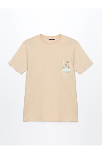 LC Waikiki Kurzärmliges, bedrucktes Herren-T-Shirt aus gekämmter Baumwolle mit Rundhalsausschnitt
