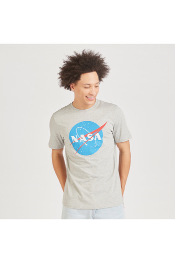SP Characters NASA Print Crew Neck Slim Fit T-shirt with Short Sleeves
