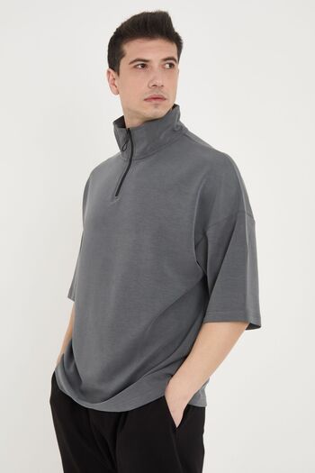 RELAXL Tok Modal Fabric Men's T-Shirt, Oversize and High Collar Anthracite