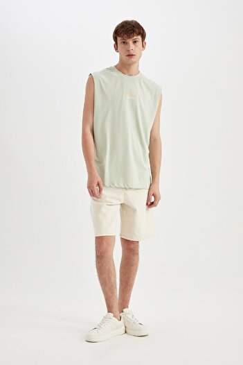 DeFacto 100% Cotton Boxy Fit Back Printed Crew Neck Undershirt C5051Ax24Hs