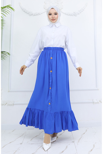 sefamerve Viscose Fabric Buttoned Skirt with Elastic Waist 2011-02 Saks
