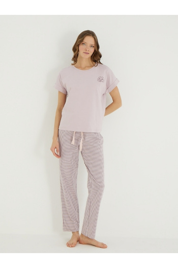 İPEKTENİM Gingham Sleeve Folded Pajama Set