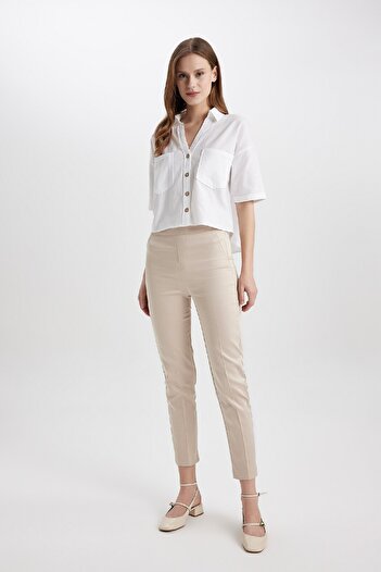 DeFacto Satin Cigarette Pants - Straight Waist, Elastic Leg, J8743Az24Wn