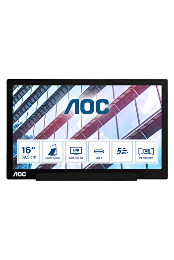 Aoc Monitor portabil LED IPS AOC 15.6inch, Full HD, USB-C, Negru