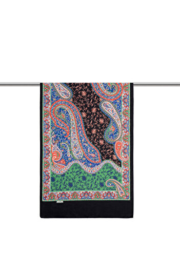 Bursa İpek Navy Blue Paisley Pattern Soft Shawl