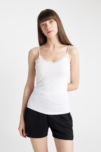 DeFacto Lace Detailed Thin Strap Cotton White Inner Undershirt-Fall in Love Y5360Az24Au