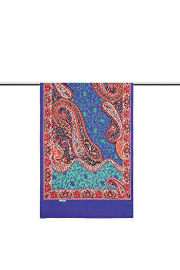 Bursa İpek Saks Paisley Pattern Soft Shawl