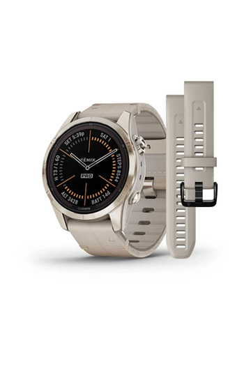 Garmin FENIX 7S PRO - SAPPHIRE SOLAR EDITION- SOFT GOLD SS WITH LIMESTONE LEATHER BAND