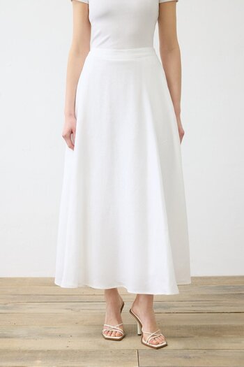TERZİ DÜKKANI NATURAL 100% LINEN Flared Skirt WHITE
