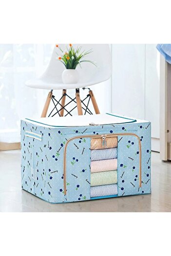 Flippy Foldable Storage Box 66 L, 50x40x33 cm Metal Frame, Plastic Base, Blue Cherry Print