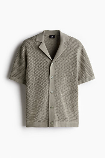 H&M Tekstüre Triko Erkek Yaka Gömlek Regular Fit