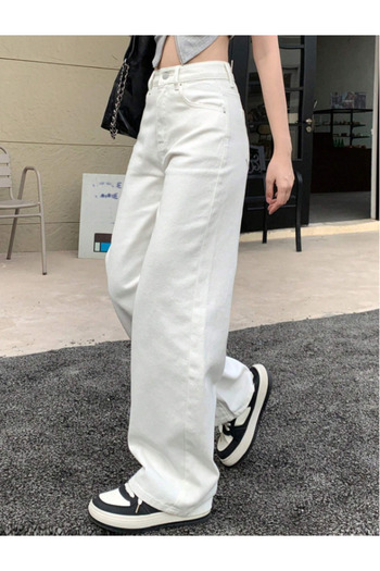 SHEVEGA White High Waist Loose Loose Cut Wide Leg Pants Jean