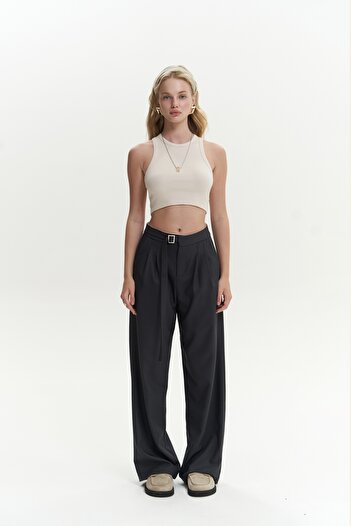 Mai Letizia Belt Detail Anthracite Trousers