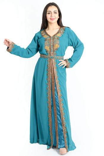 IKKXA Crystal Craft Threadwork Turquoise Kaftan IKW9876