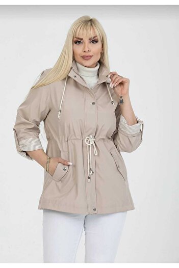 GüneşIşığı Women's Hooded, Lined, Water Resistant Trench Coat