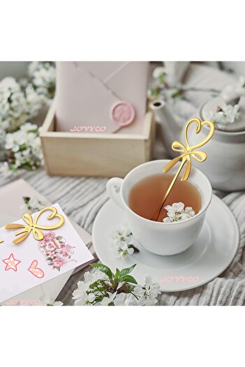 LOVYCO Gold Kalp Şeklinde Mini Kahve,Çay Sunum Kaşık,Mini Kalp Aşk Kaşık 1 Adet