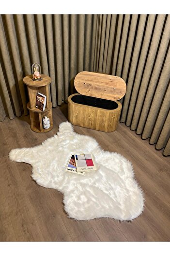 Aberteka Ricco Teddy Kumaş SütlüKahve Ahşap Puf Bench