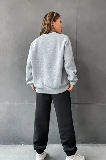 Sweetline Set de trening 1898 Brooklyn Hanorac Jogger - Gri Negru Imprimat Oversize Ribbed Decoltear
