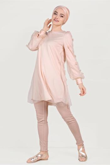 Alvina Three-Dimensed Flower and Tule Detailed Tunic 40519