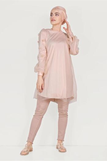 Alvina Three-Dimensed Flower and Tule Detailed Tunic 40519