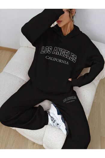 Mythologie Los Angeles Pattern Sweatshirt Sweatpants Jogger - Black Printed Bottom Top Tracksuit Set Hooded