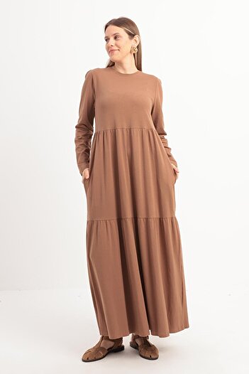 ALLDAY Mink-Cotton Frilly Pocket Lycra Combed Cotton Dress