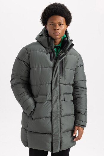 DeFacto Silk Fabric Puffer Jacket Parka - with Hood, Zipper and Pocket A2132Ax23Wn