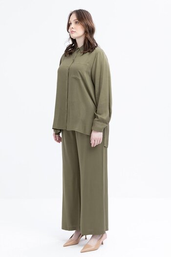 ALLDAY Khaki-Pocket Detailed Large Size Trousers Suit