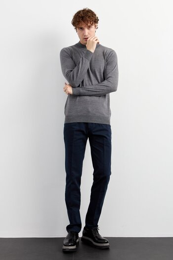 Desen Triko Men's Basic Knitwear-Fuze Carpet Thin Sweater Smoked