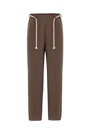 VAMOSCLO Belt Detailed Baggy Lyocell Trousers Brown