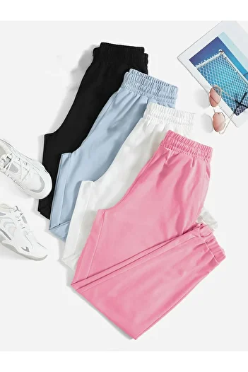 CLAYES 4-Pack Basic Plain Tracksuit - Black Blue White Pink Jogger