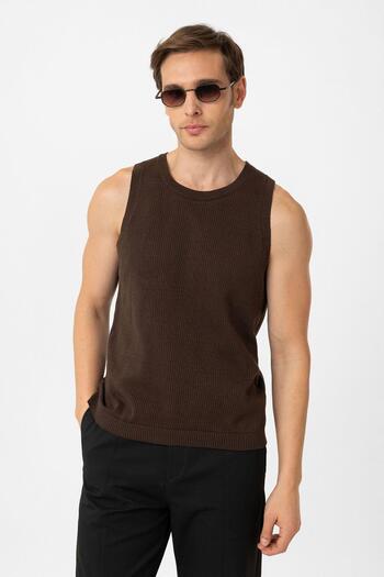 Antioch Brown Knitted Textured Men's Tank Top