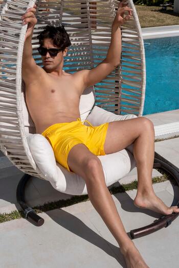Mayom Yellow Men's Swim Shorts with Quick Dry Pockets