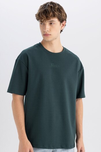 DeFacto Μπλουζάκι με κοντό μανίκι Comfort Regular Fit Relaxed Crew Neck από βαρύ ύφασμα 3154877