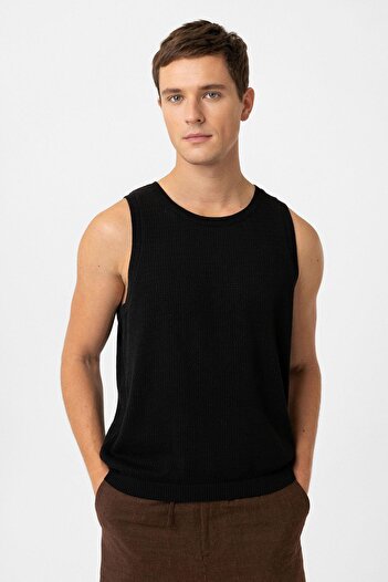 Antioch Black Knitted Textured Men's Tank Top